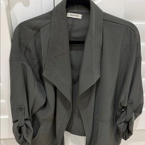 Max Studio Olive-Gray Draped Open-Front Blazer